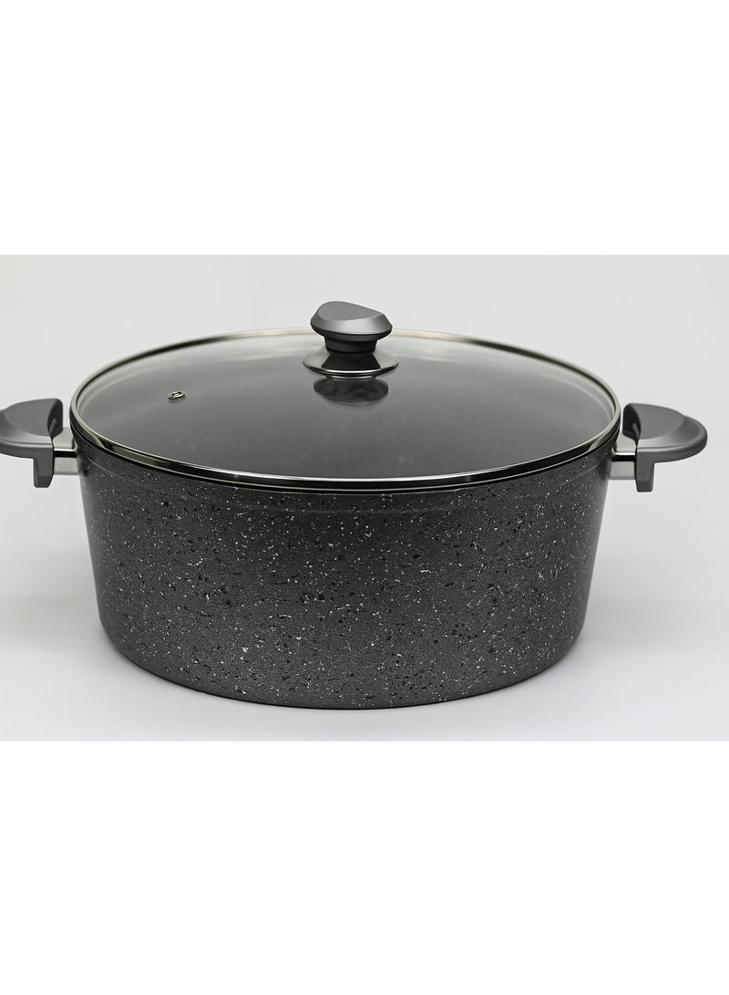 قدر طهي غير لاصق من جرانيتيك رمادي اللون، 34 سم، مع غطاء زجاجي، رقم الموديل 3110